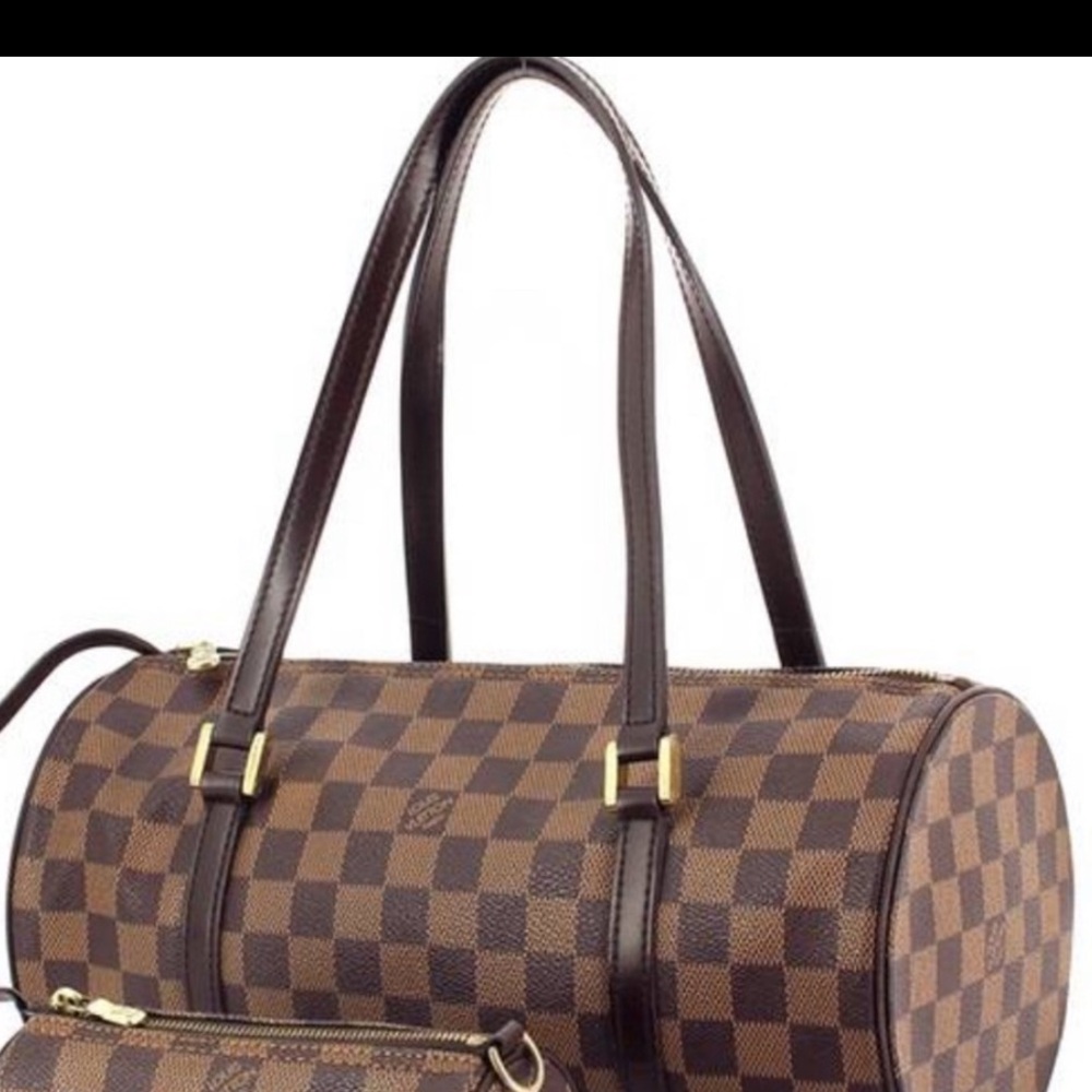Checkered Brown Barrel Bag